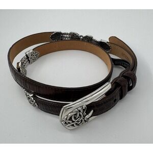 Brighton Croco Embossed Leather Belt Brown Silver Chain Conchos XL 36 VTG USA